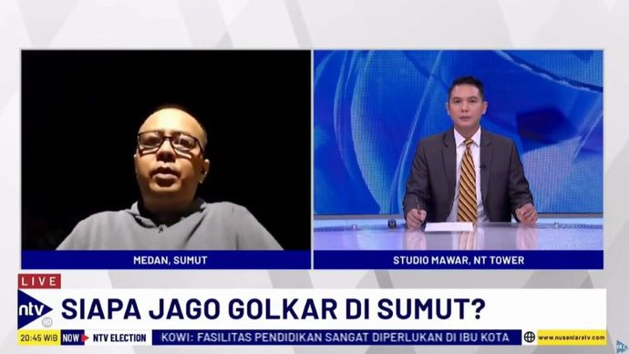 Pengamat politik dari USU, Fernanda Putra Adela saat menjadi narasumber dalam program NTV Election di Nusantara TV, Selasa (4/6/2024). 