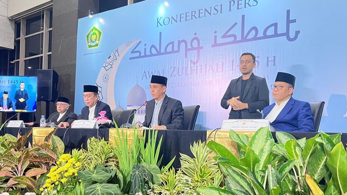 Konferensi pers Kementerian Agama tentang pengumuman Hari Raya Idul Adha 2024. 