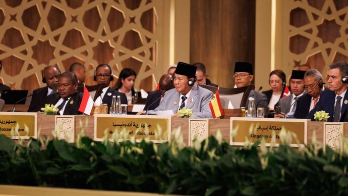 Menhan Prabowo Subianto mewakili Presiden RI Joko Widodo hadir pada konferensi tingkat tinggi &ldquo;Call for Action: Urgent Humanitarian Response for Gaza&rdquo; di Amman, Yordania, Selasa (11/6).