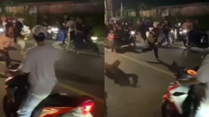 Tawuran antara pelajar di Jalan Raya Sawangan, Depok <b>(Instagram)</b>