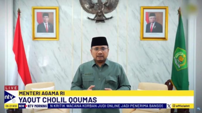 Menteri Agama Yaqut Cholil Qoumas mengucapkan Selamat Hari Raya Idul Adha 1445H/tangkapan layar NTV 