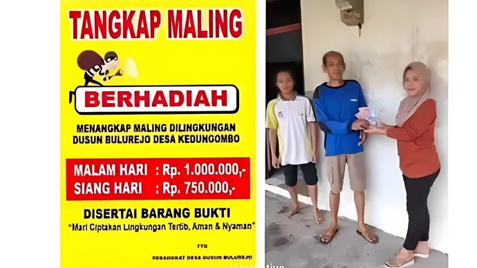 Pemberian hadiah uang tunai oleh perangkat Desa setempat, kepada warga yang berhasil menangkap pelaku pencurian tabung gas LPG <b>(Instagram)</b>