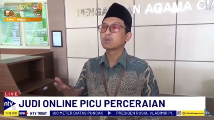 Humas Pengadilan Agama Cianjur, Asep Husni memberikan keterangan pers terkait melonjaknya kasus perceraian di Cianjur akibat judi online/tangkapan layar NTV