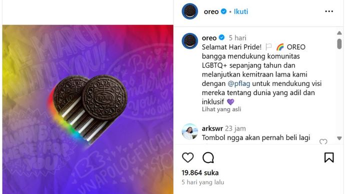 Dukungan Oreo terhadap LGBT <b>(Tangkapan layar Instagram)</b>