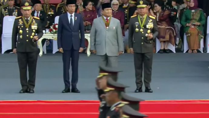Presiden Jokowi, Prabowo, Kapolri dan Panglima TNI <b>(Youtube POLRI TV)</b>