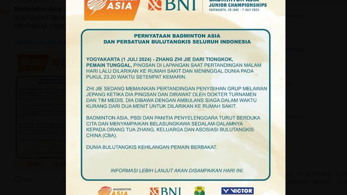 Pernyataan resmi Badminton Asia <b>(PBSI)</b>