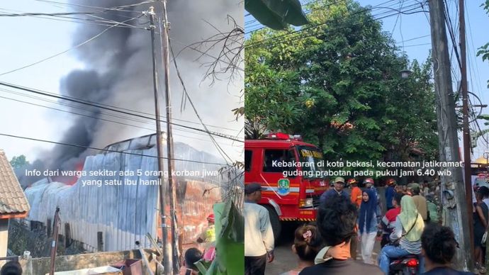 Kebakaran Gudang Perabotan di Jalan Tugu, Jatiasih, Bekasi, pada Rabu (3/7/2024)