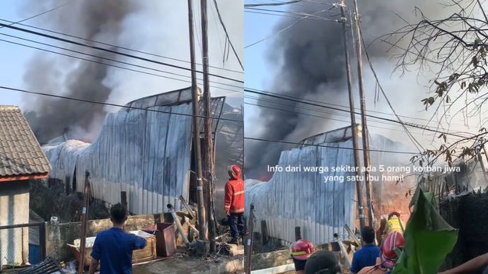 Kebakaran yang melanda Gudang Perabotan di Jalan Tugu, Jatiasih, Bekasi, pada Rabu (3/7/2024)