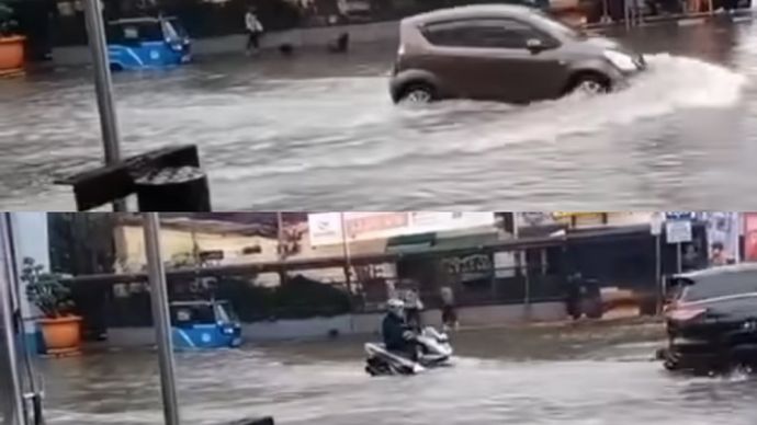 banjir terjadi di depan pintu utama ITC Fatmawati, Jakarta Selatan, Sabtu (6/7/2024) @jakarta.terkini