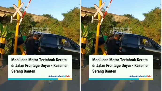 tabrakan kereta dengan motor dan mobil