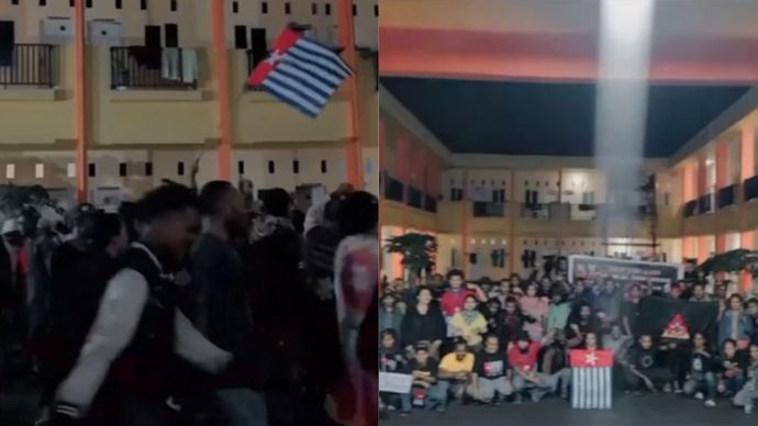 Bendera Bintang Kejora berkibar di Asrama Mahasiswa Papua di Kota Makassar, Sulawesi Selatan.