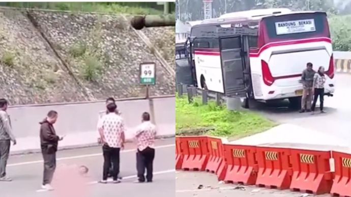 Seorang penumpang bus Primajasa yang jatuh dari bus di Tol Cipularang