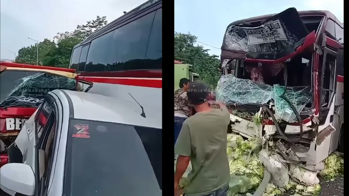 Bus Primajasa tabrak mobil sayur