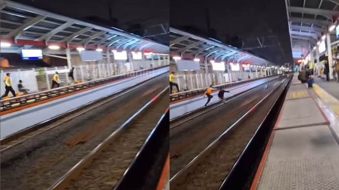 Aksi Kejar Kejaran Antara Satpam dan Seorang Pria di Stasiun Tebet