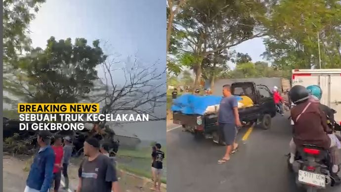 Kecelakaan truk terguling di cianjur