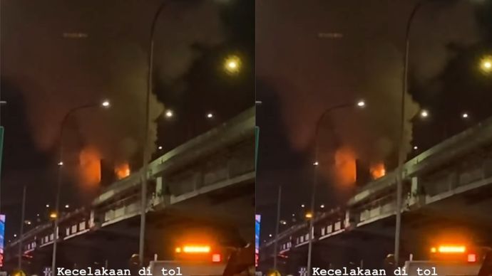 truk terbakar di tol JORR