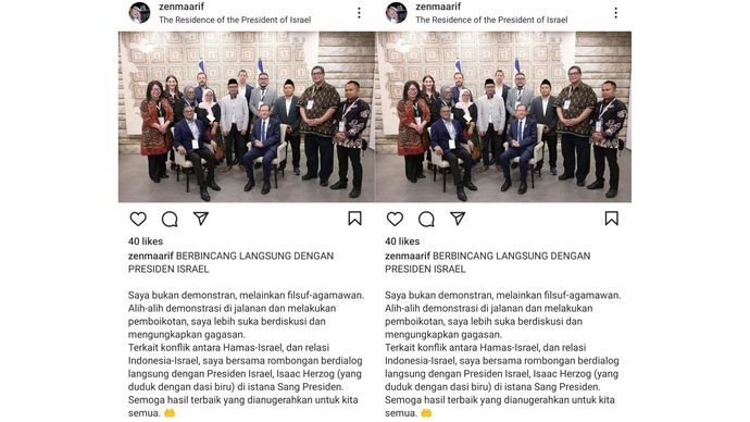 Unggahan Zen Maarif di Instagram