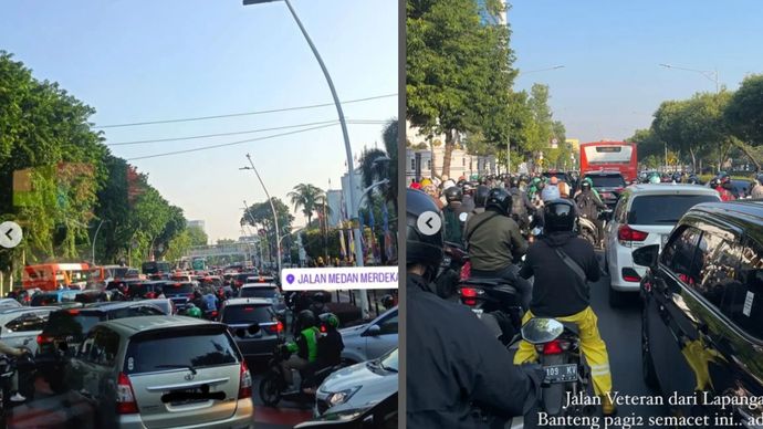 Penampakan macetnya jalan Harmoni, Veteran dan Monas