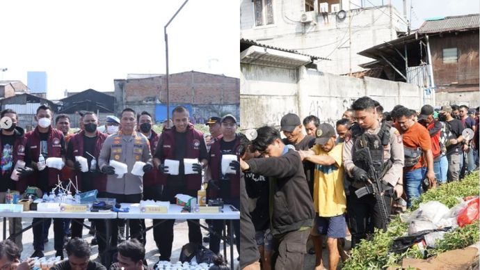 Polres Metro Jakarta Barat,  menangkap 42 orang yang terbukti positif menggunakan narkoba jenis sabu, serta penyitaan 10 kilogram sabu siap edar.