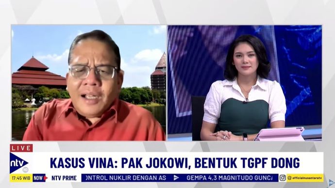 Kriminolog Universitas Indonesia (UI), Adrianus Meliala saat menjadi narasumber program dialog NTV Prime di Nusantara TV, Kamis (19/7/2024).