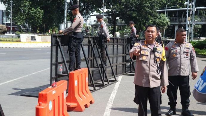 Kapolres Metro Jakarta Pusat Kombes Polisi Susatyo Purnomo Condro di Kawasan Patung Kuda, Jakarta Pusat, Senin (22/7/2024).