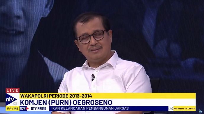 Mantan Wakapolri, Komjen Pol (Purn) Oegroseno saat menjadi narasumber dalam program dialog NTV Prime di Nusantara TV, Rabu (24/7/2024). 