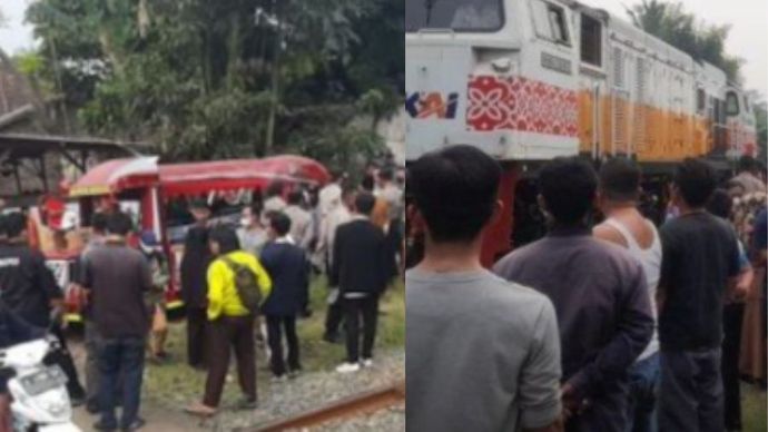 Sebuah kereta api menabrak odong-odong di Serang, Banten.