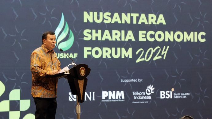 Presiden Komisaris NT Corporation, Dr Ir Nurdin Tampubolon, M.M dalam acara forum ekonomi syariah bertajuk Nusantara Sharia Economic Forum (NUSHAF) 2024 di NT Tower, Selasa, 30 Juli 2024.  