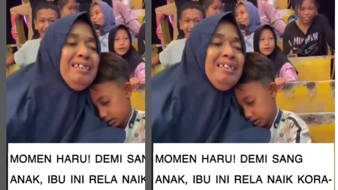 Ibu menemani anaknya bermain kora-kora