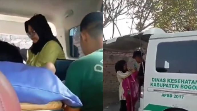 Seorang ibu melahirkan di dalam ambulans akibat kondisi jalan yang rusak.