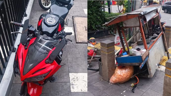 Pengendara motor tabrak gerobak lontong sayur