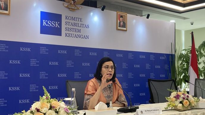 Menteri Keuangan Sri Mulyani Indrawati dalam konferensi pers Komite Stabilitas Sistem Keuangan (KSSK) di Jakarta, Jumat (2/8/2024).