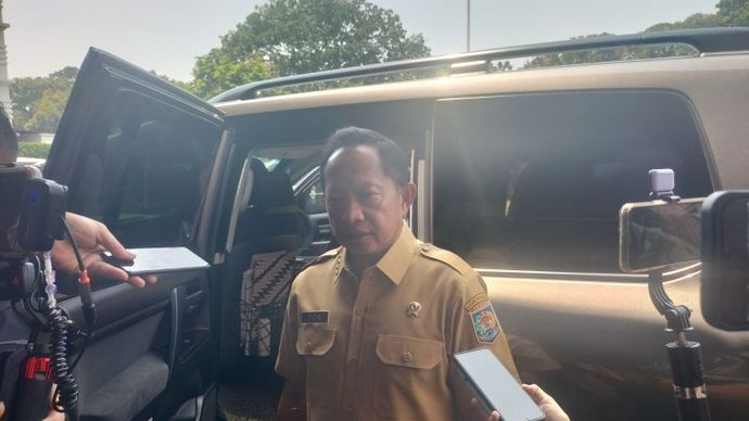 Mendagri Tito Karnavian di kantor Menko Polhukam RI, Jakarta Pusat, Selasa (6/8/2024).