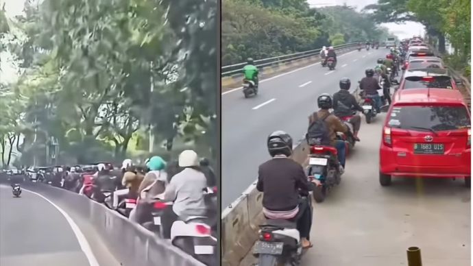 Kejebak macet di jalur busway