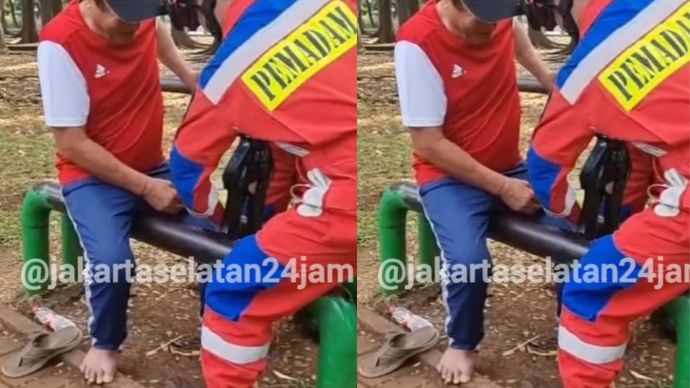 Kaki Pria Paruh Baya kejepit bangku taman