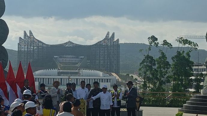 Presiden Joko Widodo di Taman Kusuma Bangsa, IKN, Senin (12/8/2024).