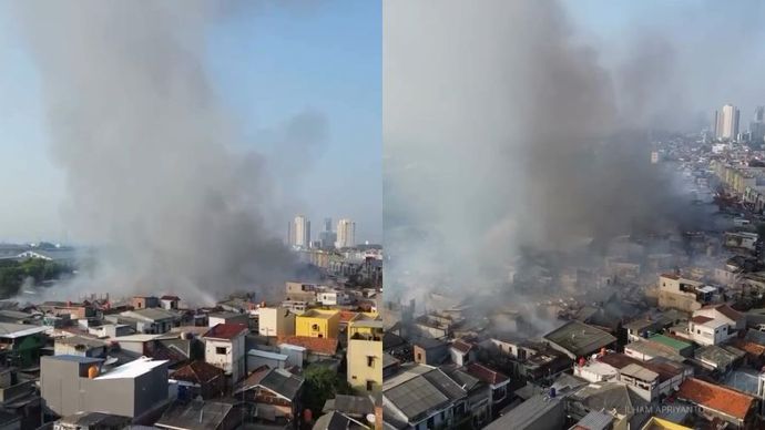 Kebakaran yang melanda pemukiman padat di Jalan Remaja, Manggarai, Tebet, Jakarta Selatan.