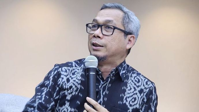 Usman Kansong mengumumkan pengunduran dirinya sebagai Direktur Jenderal IKP Kementerian Kominfo di Kantor Kementerian Kominfo, Jakarta Pusat, Rabu (14/8/2024).