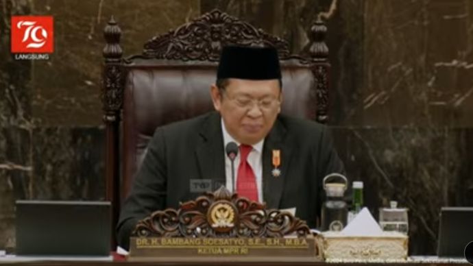 Ketua MPR RI Bambang Soesatyo (Bamsoet) saat menyampaikan pidato di Sidang Tahunan MPR RI.