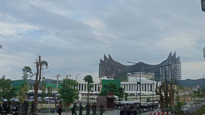 Suasana menjelang upacara peringatan detik-detik proklamasi di Istana Kepresidenan IKN, Kalimantan Timur, Sabtu (17/8/2024).