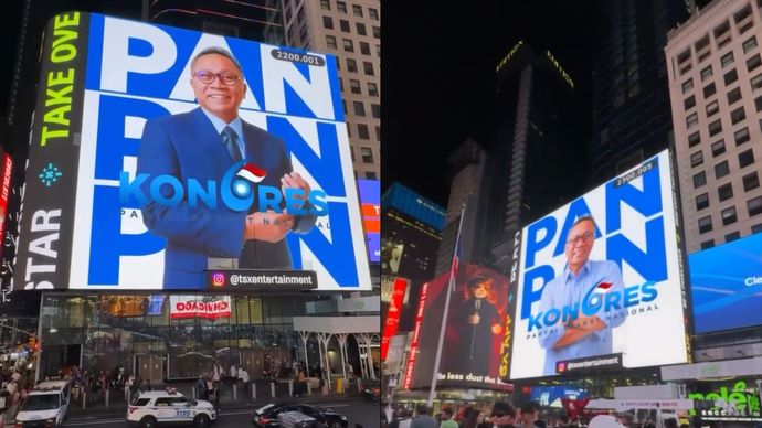 Foto Kongres Partai Amanat Nasional (PAN) dan Ketua Umum Zulkifli Hasan muncul di billboard iklan raksasa Times Square.