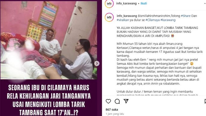 Jari seorang ibu putus usai ikut tarik tambang <b>(tangkapan layar)</b>