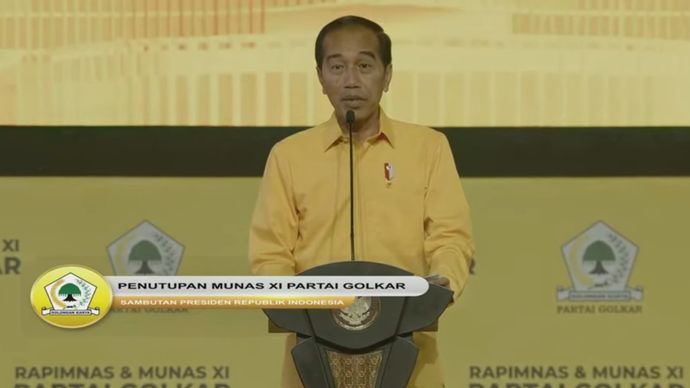 Presiden Jokowi saat berpidato di penutupan Munas Golkar. (YouTube) 