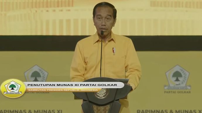 Presiden Jokowi saat berpidato di penutupan Munas Golkar. (YouTube) 