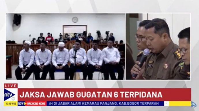 Jaksa membacakan jawaban terhadap memori PK yang diajukan 6 terpidana kasus Vina di Pengadilan Negeri Cirebon, Jawa Barat/tangkapan layar NTV