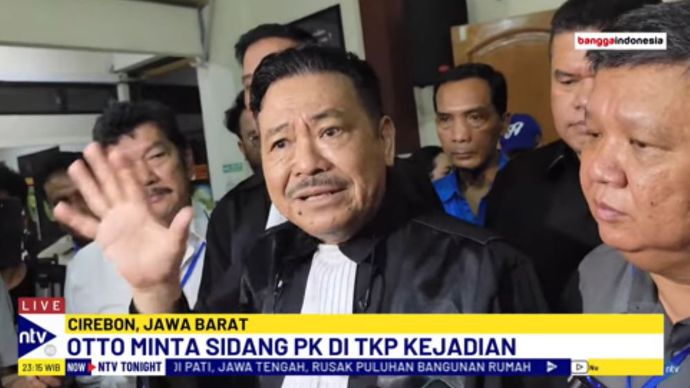 Ketua Tim Kuasa Hukum Enam Terpidana Kasus Vina, Otto Hasibuan memberikan keterangan pers usai Sidang PK di Pengadilan Negeri Cirebon, Jawa Barat/tangkapan layar NTV