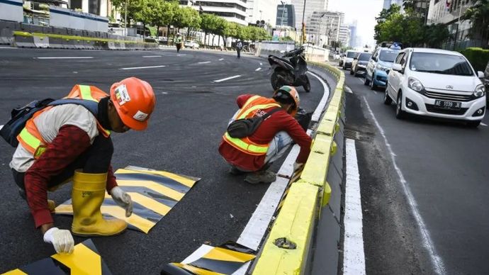 Rekayasa lalin di Jalan MH Thamrin hingga Monas. (Antara) 