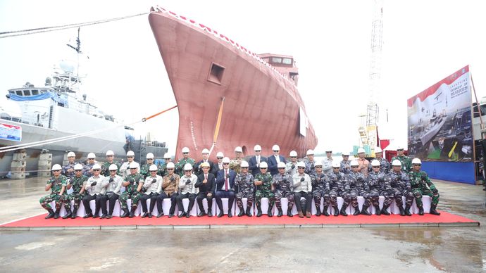 Kegiatan Launching Ceremony Kapal Bantu Hidro Oseanografi (BHO) (Ocean Going) di Dermaga PT. Palindo Marine, Batam, Selasa (24/9). <b>(Dok.Istimewa)</b>