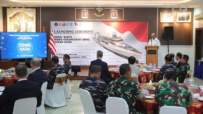 Kegiatan Launching Ceremony Kapal Bantu Hidro Oseanografi (BHO) (Ocean Going) di Dermaga PT. Palindo Marine, Batam, Selasa (24/9). <b>(Dok.Istimewa)</b>