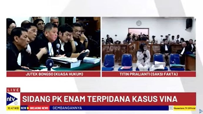 Titin Prialianti menjadi saksi fakta dalam lanjutan sidang PK enam terpidana di Pengadilan Negeri Cirebon, Jawa Barat, Rabu (25/9/2024). 